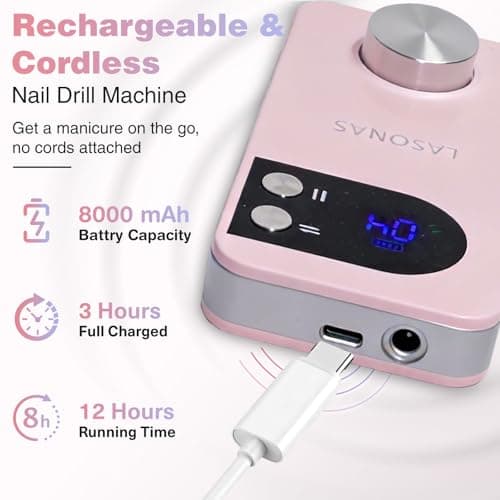 Electric Nail Drill Machine Professional, 40000 RPM Cordless Nail File Low Noise, Portable Rechargeable Nail Drill with Bits Kit for Acrylic Gel Nails Manicure & Removal - Thumbnail 4