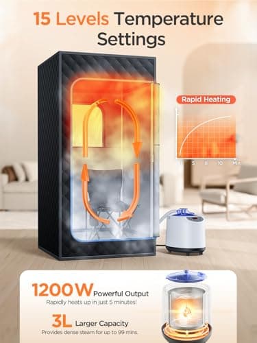 pikulLA Portable Steam Sauna for Home | 71" Full Body Sauna Tent with 1200W 3L Steamer, 15 Heat Levels, Timer & Remote Control, Foldable Chair | Large Size for Adults, VOC-Free - Thumbnail 2