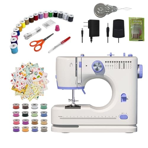 Stoigeld Sewing Machine for Beginners with 20Pcs Fabric & 32Pcs .Needles 10pcs/1bag.Sewing Threads Kit,Portable Sewing Machine with 12 Built-in Stitches & 2 Speed(High-Low Speeds)-SM-725-1 - Image 1