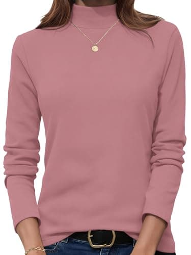 AUSELILY Long Sleeve Shirts for Women Turtleneck Tunic Tops Loose Fit Spring Fall Winter Fashion 2026 Orange Pink X-Large - Image 1