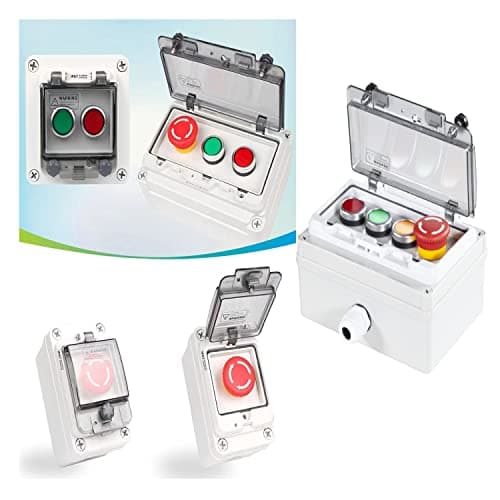 Emergency Stop Push Button Box IP67 22mm Momentary Red Green Yellow E-Stop 1NO 1NC 12V-380V with Cover - Thumbnail 2
