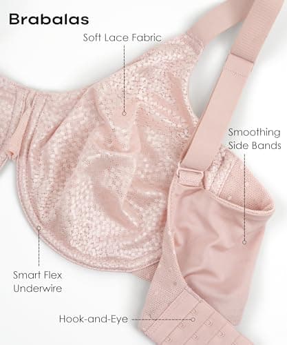 Brabalas Minimizer Bras for Women Full Coverage, Plus Size Underwire Support Bra for Large Bust, Unlined Non Padded Comfortable Bra with Soft Wire 42DDD Pink - Thumbnail 4