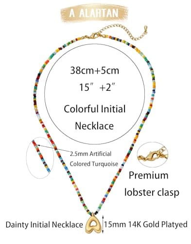 A ALARTAN Initial Necklace for Women Cute Colorful Beaded Charm Necklaces Bohemian Colorful Letter Necklaces Personalized Bubble Necklace Trendy Choker for Women Jewelry Gift（Letter A - Thumbnail 5