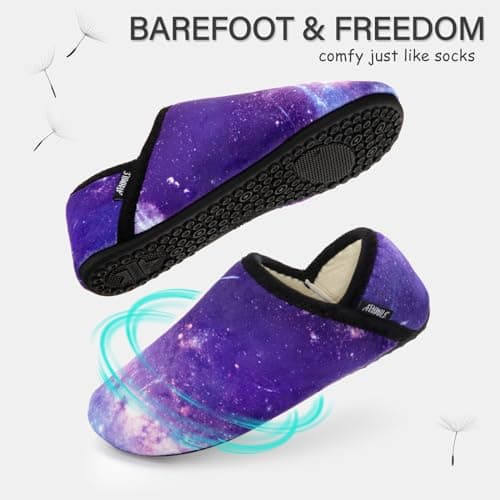 ATHMILE House Slippers for Women Men Indoor Barefoot Slippers Socks Furry Slip on House Shoes Cozy Comfy for Home Bedroom Travel Yoga Women 8-8.5 Purple Star - Thumbnail 4
