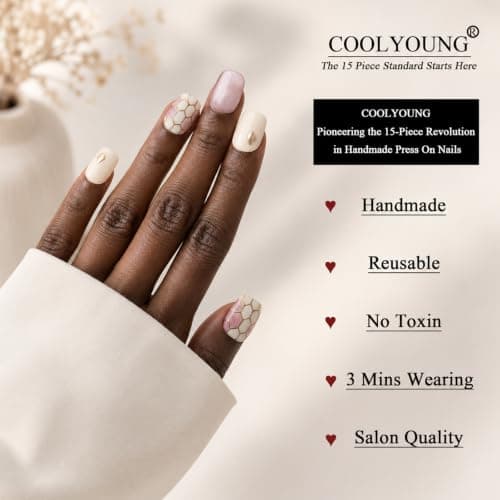 Handmade Nails Short Acrylic Press On Nails Women Gifts Press On Nails 3D Cat Eye Pink Nails COOLYOUNG Fake Nails, COOLYOUNG 15 PCS, Size L - Thumbnail 3