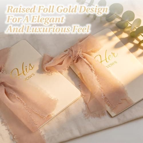 Wedding Vow Books His and Hers, Soft Touch Cover with Ribbon & Gift Box, 28 Lined Pages, Premium Elegant Keepsake for Bride & Groom Ceremony, Wedding Gift & Registry Must-Haves (Ivory & Ivory) - Thumbnail 5