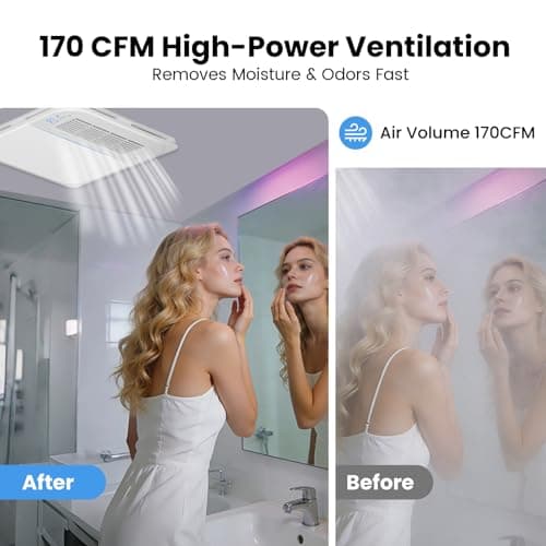 LIVSGREE 5-IN-1 Bathroom Exhaust Fan with Heater 1600W & 3CCT LED Light & Humidity Sensor, & Bluetooth Speaker, 170 CFM, 6-RGB, 1.5 Sone Quiet Ceiling Bath Fan With Remote Control for Bathroom Heating - Thumbnail 6