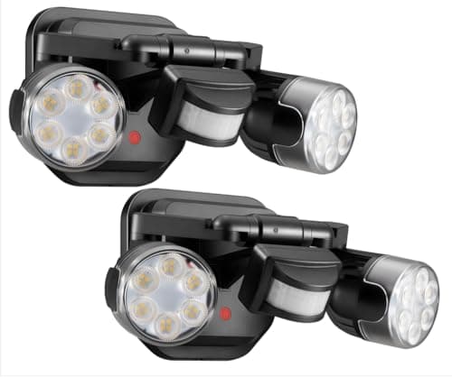 OREiN Motion Sensor Outdoor Security Lights, Dual-Head Adjustable LED Flood Lights, 3 Modes (Motion/Manual/Dusk to Dawn), 150W Equivalent, 5000K, IP65 Waterproof, Hardwired, Black (2 Pack)