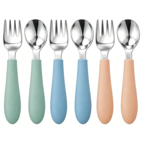 Pimoys 6 Pieces Toddler Utensils, Kids Forks and Spoons with Silicone Handle, Stainless Steel Toddler Silverware Set, Dishwasher Safe - Image 1