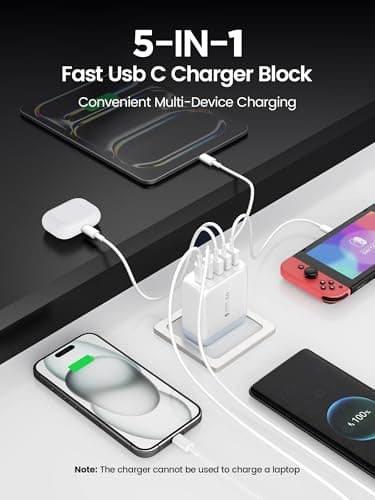 EIZLXQ USB C Charger Block,50W 5-Port Fast Wall Charger,Dual Type-C & USB-A Multiport Charging Cube for iPhone 17/16/15/14/13 Pro Max,iPad,Samsung Galaxy–2 Pack,White - Thumbnail 3