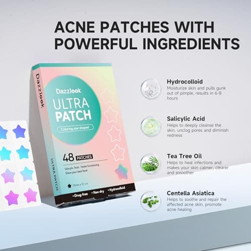 Dazzlook Cute Blue Star Pimple Patch with Salicylic Acid, Hydrocolloid Pimple Stickers Iridescent Colors 48 Pcs, Fashion Zits Blemishes Breakouts Patches - Thumbnail 2