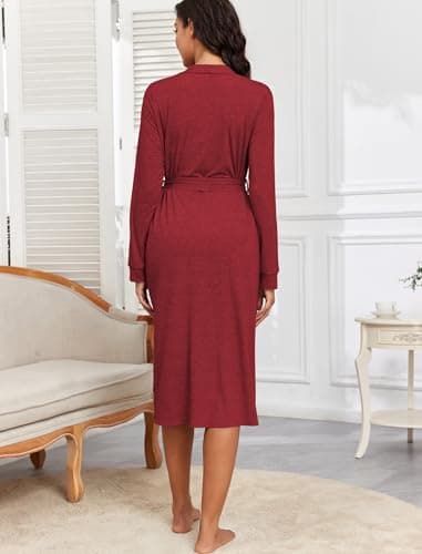 ZAFUL Women's Robe Soft Lightweight Long Knit Kimono Bathrobe V-neck Casual Sleepwear Loungewear - Thumbnail 5