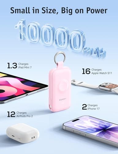 RORRY CharmGo Portable Charger 45W Fast Charging, 10000mAh Keychain Power Bank with Built-in Cables, Battery Pack for iPhone 17/16/15/14/13/12/11 Pro/Max and Apple Watch Ultra/11/10/9/SE, iPad - Thumbnail 5