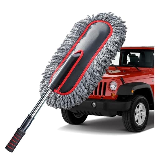 YeewayVeh Car Duster Exterior Scratch Free Microfiber Car Cleaning Brush, Extendable Handle Pollen and Dust Brush for Truck, SUV, Vehicles and Home Cleaning, Gray and Red