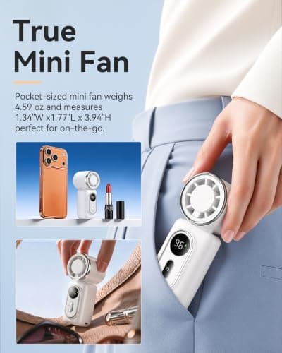 Mini Clip on Fan Handheld, 3000mAh Rechargeable Portable Fan with LED Display, 3-in-1 Personal Cooling Fan, 5 Speeds Quiet USB C Fan for Stroller Desk Travel Camping Office for Women Men Kids, White - Thumbnail 4