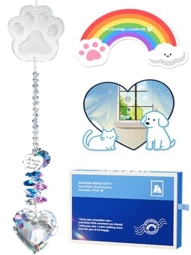 Pet Memorial Suncatcher for Pet Loss, Rainbow Bridge Sympathy Bereavement Gift, Dog & Cat Memorial Keepsake, Thoughtful Dogs and Cats Remembrance, Healing Crystal Window Decoration - Image 1