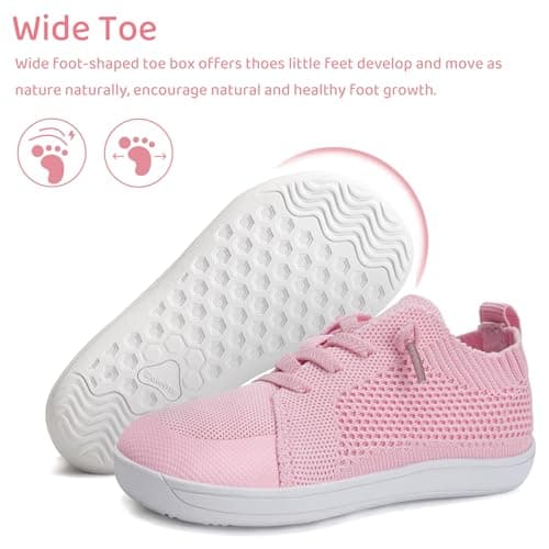 WateLves Toddler Little Kids Wide Barefoot Shoes Boys Girls Minimalist Sneakers Lightweight Breathable Walking Shoes | Naturally Splay | Flexible Fit (Pink, 23) - Thumbnail 4