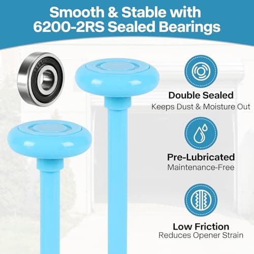 LIMICAR Nylon Garage Door Rollers 10 Pack, 2 Inch Wheel with Nylon-Coated Stem, Quiet Replacement, Dual-Sealed 6200-2RS Bearings, 4 Inch Stem, Fits Standard 2 Inch Tracks - Thumbnail 5
