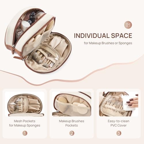 Telena Medium Makeup Bag, Travel Make Up Bag for Women, Vegan Leather Cosmetic Bag for Travel Essentials - Thumbnail 2