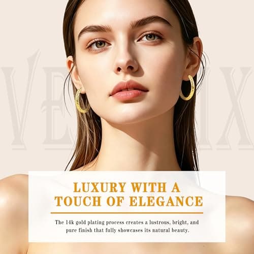 Gold Hoop Earrings, 14K Gold Plated Hoop Earrings for Women, Women's Hoop Earrings 30mm Classic Woven Design Lightweight Hypoallergenic Fashion Jewelry, Ideal Gift for Birthday Valentine Mother's Day - Thumbnail 2