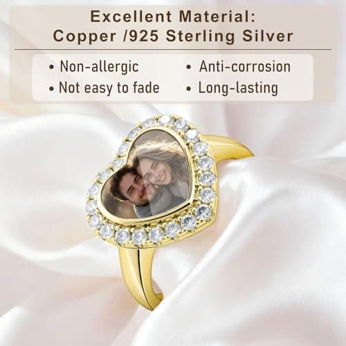 Hejvhb Personalized Photo Ring - Square/Heart Picture Ring Memory Gift for Women family Couple Friends Mother's Day Birthday Christmas Anniversary - Thumbnail 3
