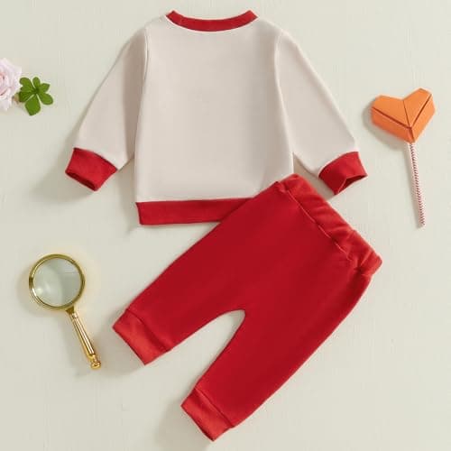 TheFound Toddler Boys Valentine's Day Outfits Heart Truck Print Long Sleeve Sweatshirts Top Long Pants Newborn Baby Clothes (Red, 18-24 Months) - Thumbnail 4