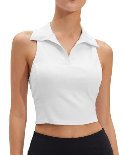 Stelle Women Non See Through Sleeveless Golf Polo Shirt UPF50+ Collared Tennis Shirts Quick Dry Workout Cropped Tank Tops White Medium - Image 1