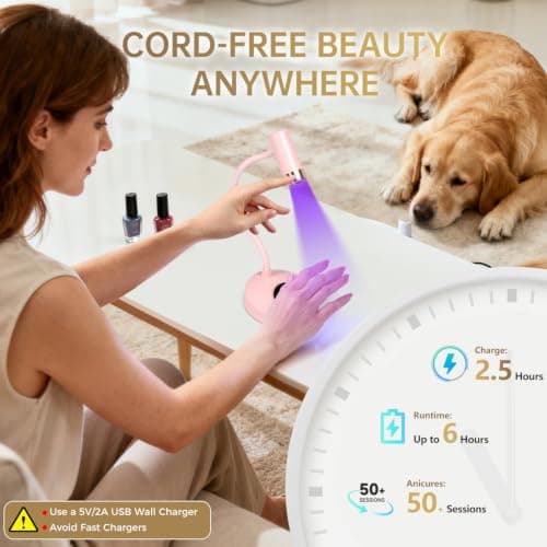 AORAEM UV LED Nail Lamp, Rechargeable Gooseneck Lamp for Gel Nails 12W Quick Dry LED Nail Light Nail Dryer with 4 Timers & Auto Sensor, Professional Flash Cure Light for Gel Nails Home DIY Pink - Thumbnail 2