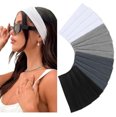 Huachi Headbands for Women Non Slip 16 Pack Elastic Sports Hair Bands for Women, Soft Cotton Cloth Headband for Workout Yoga Fashion Hair Accessories, Black White Gray Trendy Head Bands - Image 1