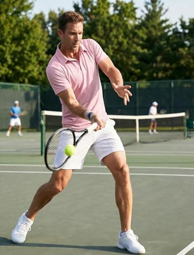 PINSPARK Men's Performance Polo Shirts Quick Dry Golf Shirts Moisture Wicking Active Polos Men Casual Collared Shirt Big and Tall 3XL Pink - Thumbnail 3