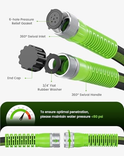RAINPOINT Flat Soaker Hose 100FT for Garden, Drip Hose with Anodized Aircraft Aluminum Ends, Flexible Leakproof and Save 80% Water Garden Irrigation Hose, Green (50FT X 2Pack) - Thumbnail 6