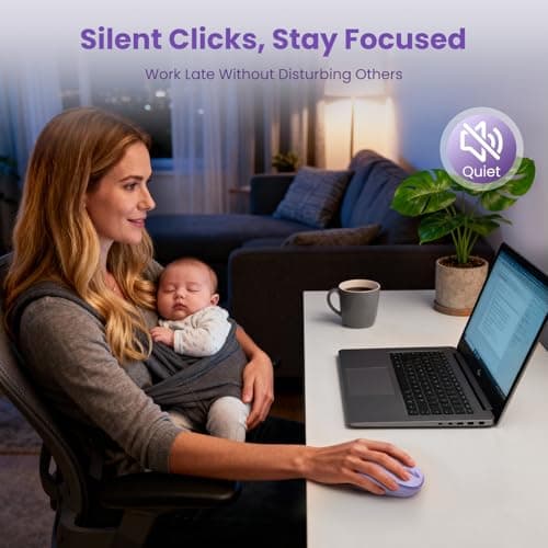 TECKNET Bluetooth Wireless Mouse (BT5.0/3.0 & 2.4G) Silent Click Compact and Portable USB Cordless Optical Computer Mice,Bluetooth Mouse for Laptop Computer Notebook PC,Purple - Thumbnail 4