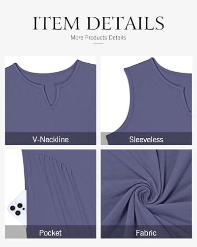 MISFAY Women's Summer Maxi Dress 2026 A-Line Pleated Flowy Long Dress Sleeveless Casual Beach Sundress with Pockets (Purple Gray,2XL) - Thumbnail 5