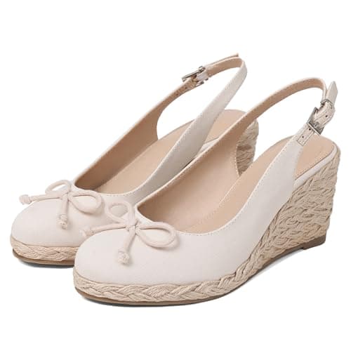 EQAUDES Espadrille Wedges Sandals Summer Plattorm Closed Toe - Wedge, Beach, Bow, Buckle, Slingback, Raffia, Cute,Weeding Sandles Shoes - Image 1