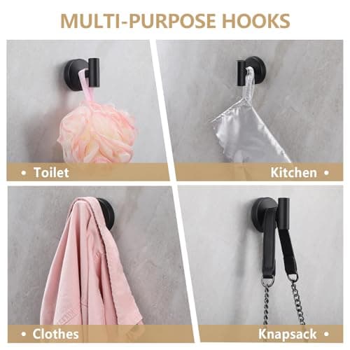 MNGD Towel Hooks Shower Suction Hook Towel Hanger for Bathroom Hanging Coat, Robe, Removable Wall Mounted Hook for Bedroom Kitchen Hotel Pool Matte Black(2-Pack) - Thumbnail 3