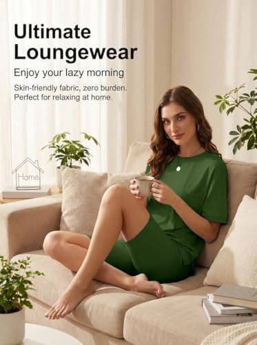 Aotasely Women 2 Piece Lounge Set Summer Oversized T-Shirt Biker Shorts Matching Airport Travel Casual Outfits Clothes - Thumbnail 4