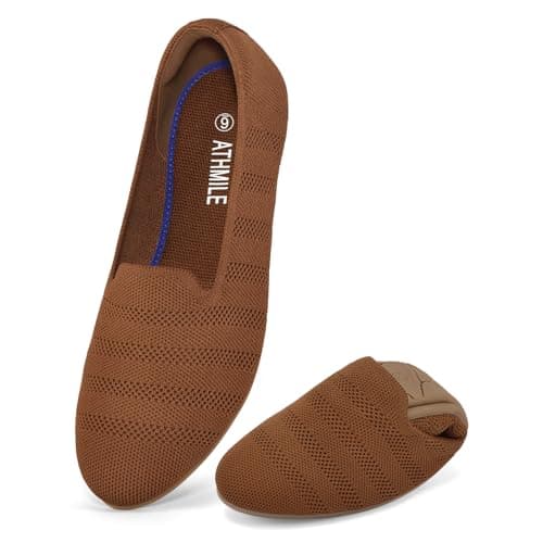 ATHMILE Ballet Flats for Women Ballerina Slip On Round Toe Loafer Shoes Dressy Casual for Wedding Business Daily 2026 Fashion Zapatos Bajos para Mujer Brown Size 11 - Image 1