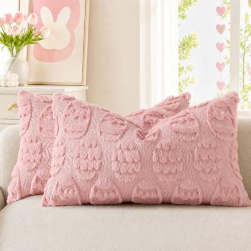 decorUhome Easter Pink Egg Pillow Covers 12x20 Inch Set of 2, Soft Plush Faux Wool Jacquard Cushion Covers, Farmhouse Neutral Fuzzy Spring Easter Holiday Decor for Couch Sofa Bed