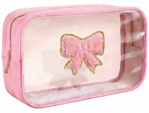 DegoCython Pink Bow Transparent Cosmetic Bag for Women & Girls - Waterproof PVC Makeup Pouch with Smooth Rose Gold Metal Zipper, Cute Coquette Style Travel Organizer, Ideal Birthday Gift - Image 1