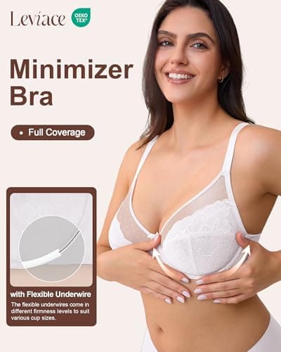 leviace Minimizer Bra Women Full Coverage Underwire, White, 40D - Thumbnail 2