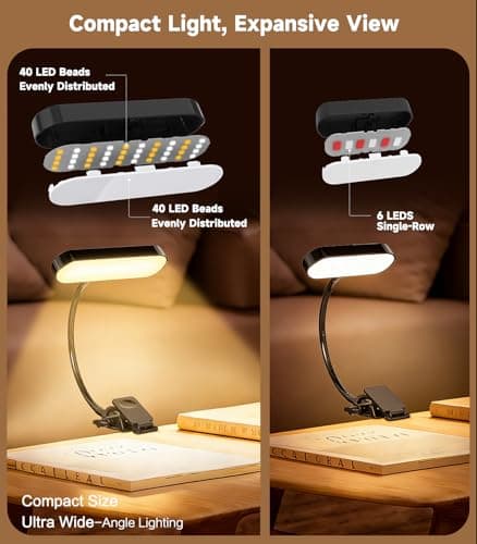 Jasput 2in1 LED Book Light and Desk Lamp, Clip On Reading Light for Bed & Books, 7.9IN Flexible Gooseneck Video Conference Light, 3 Color Modes Dimmable, Rechargeable Lamp for Laptop, Phone, Study - Thumbnail 3