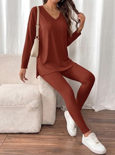 BTFBM Two Piece Sets for Women 2026 Casual Lounge Set Matching Oversized Shirts Leggings Workout Airport Travel Outfits(Brown, XX-Large) - Thumbnail 5