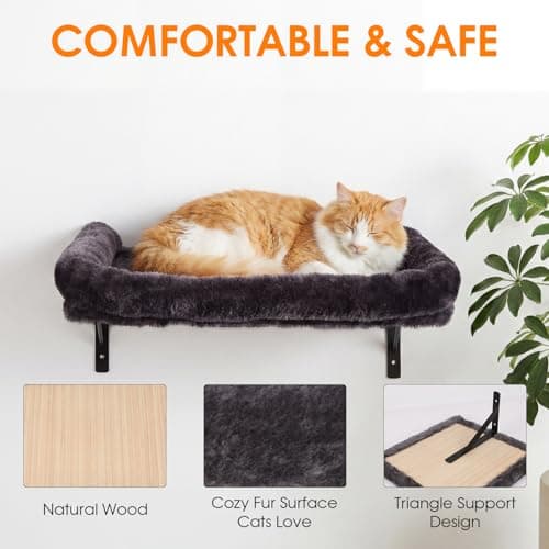 Teynouk 5in1 Cat Wall Shelves Climbing Systems, Large Cat Furniture Shelf Set Wall Hanging Mounted, Sisal Scratching Perch Bed 2 Steps Tower Tree for Indoor House Corner Ladder - Thumbnail 5