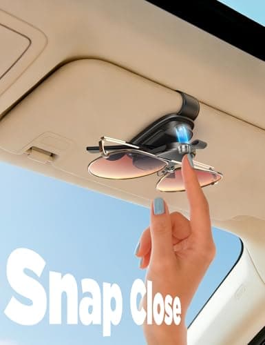 Sunglass Holder for Car, Chfeila Upgrade 360° Rotating & One-Hand Operation Magnetic Glasses Clip, Leather Sun Eyeglass Visor Organizer, Scratch-Free Eyewear Hanger for Car Accessories Gadgets - Black - Thumbnail 3