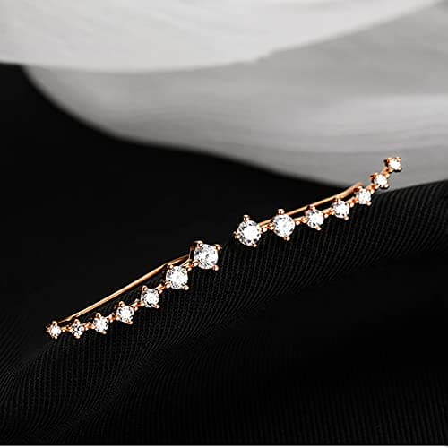 Reffeer Solid 925 Sterling Silver Crawler Earrings Tassel Chain Dangle for Women Teen 7 Crystal Cuff Earrings Climber - Thumbnail 5