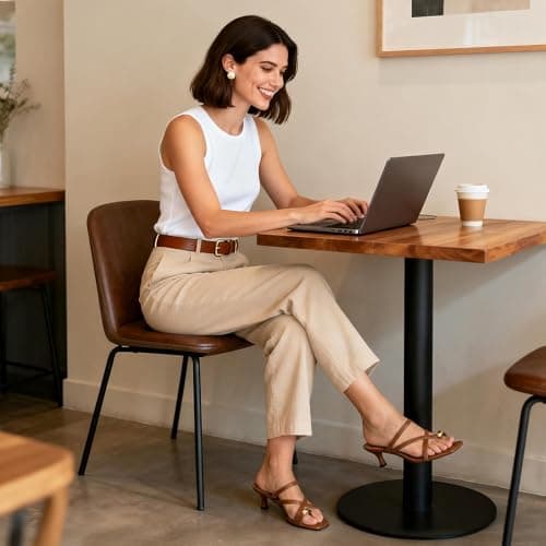 Athlefit Strappy Kitten Heels for Women Square Open Toe Flip Flop Low Heels Comfortable Slip On Brown Heeled Sandals for Summer Dressy Size 6 - Thumbnail 2