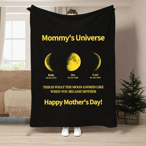 ROSLILY Personalized Moon Phase Hooded Blanket Game Day Custom Hooded Fleece Blanket with Family Name Birthdate Wearable Blanket Gift for Mom Dad Mother's Day Christmas - Thumbnail 2