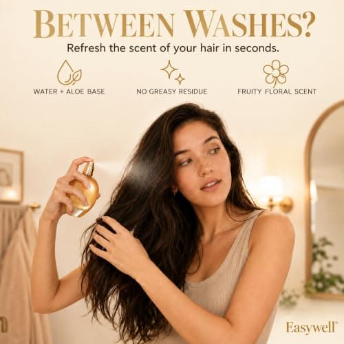 EASYWELL Hair Perfume for Women, Lightweight Fruity Floral Hair Mist Spray with Keratin, Vitamin B5 & Amino Acids, Nourishing Non-Greasy Formula, 75ml Glass Bottle - Thumbnail 2