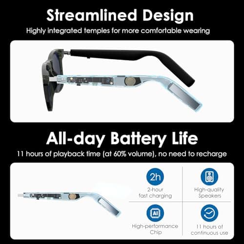 GetD Smart Glasses for Men & Women - Bluetooth AI Glasses with Blue Mirror Lens, Polarized, Speaker, AI Translator, 11H Battery, for Sports Daily Driving Meeting Travel - Thumbnail 5