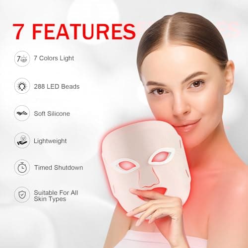 Red Light Therapy Mask, Red Light Therapy for Face, 7 Colors LED Facial Mask for Wrinkle Remove & Anti Aging, Skin Care Home Travel Use,Pink (Upgraded Version) - Thumbnail 2